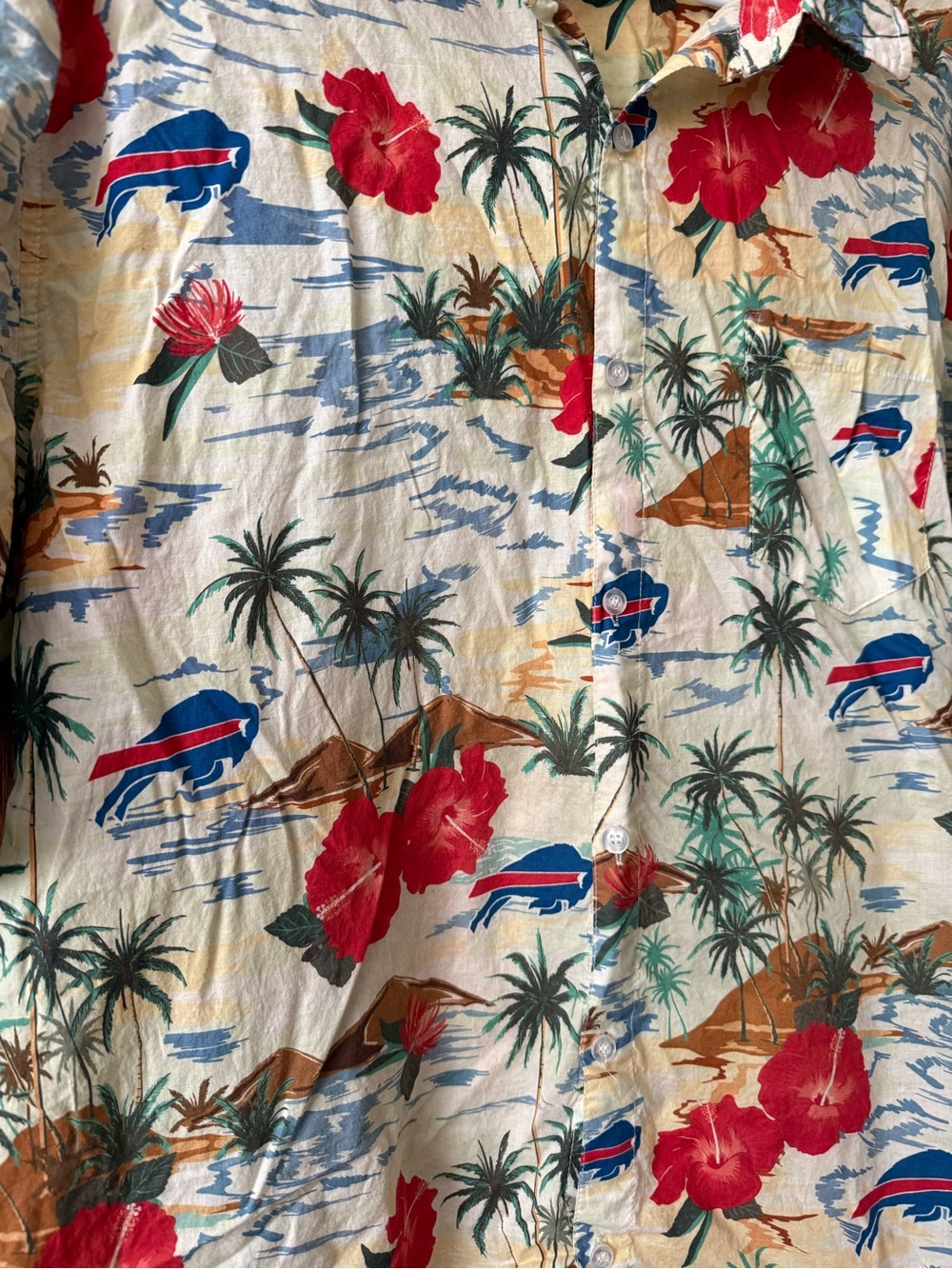 NFL Buffalo Bills Cream Hawaiian Shirt with Red and Blue Floral Print - Picture 2 of 6